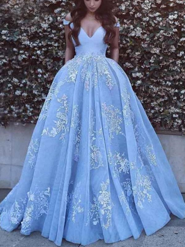 Attractive Ice Blue Ball Gown Lace ...